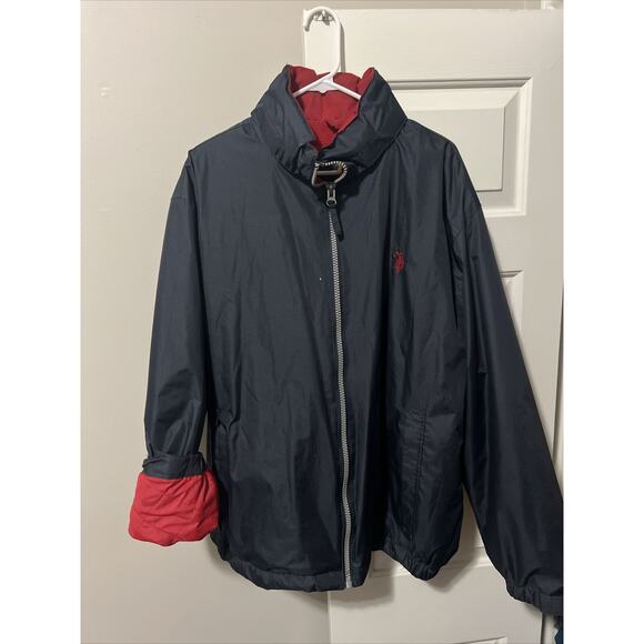 US Polo Assn Navy Windbreaker Bomber Jacket Coat Mens Sz XXL Red Fleece Lined* - Picture 1 of 3